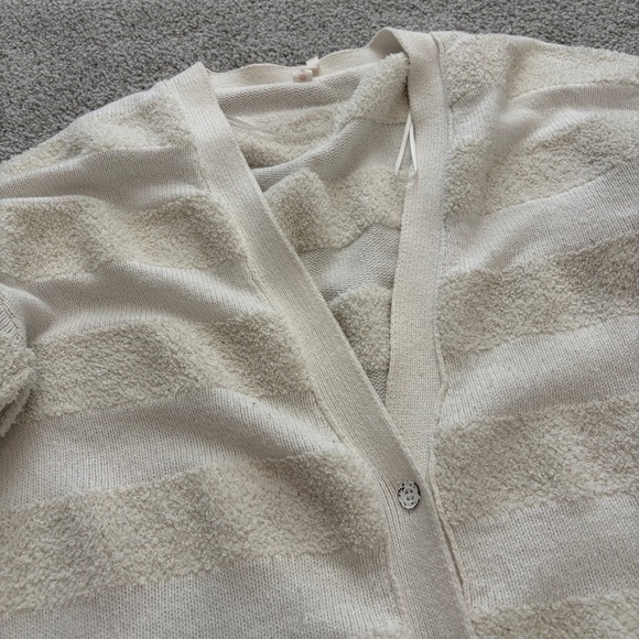 Anthropologie Daily Practice Long Striped Cardigan Womens L Cream Textured Cozy - Picture 2 of 8